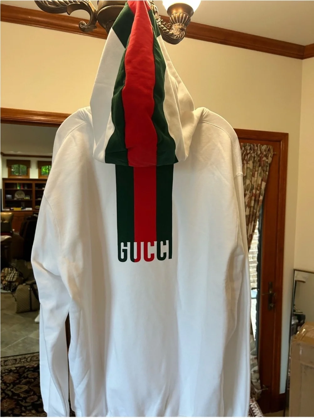 Men’s Gucci, 100% cotton web striped red/green hoodie size XL made in Italy NWT
